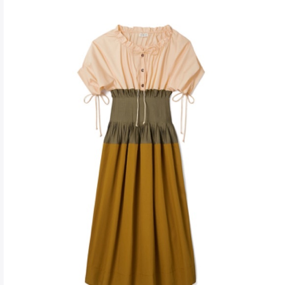 Tory Burch OFF-SHOULDER COLORBLOCK POPLIN DRESS - Picture 2 of 6